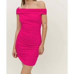 Reformation NWT Pink Raydon Knit Off Shoulder Mini Dress Size Small